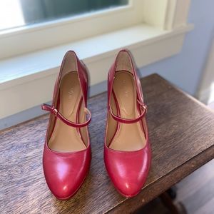 Calvin Klein, Red Leather Paislie Mary Jane Heels, Size 9